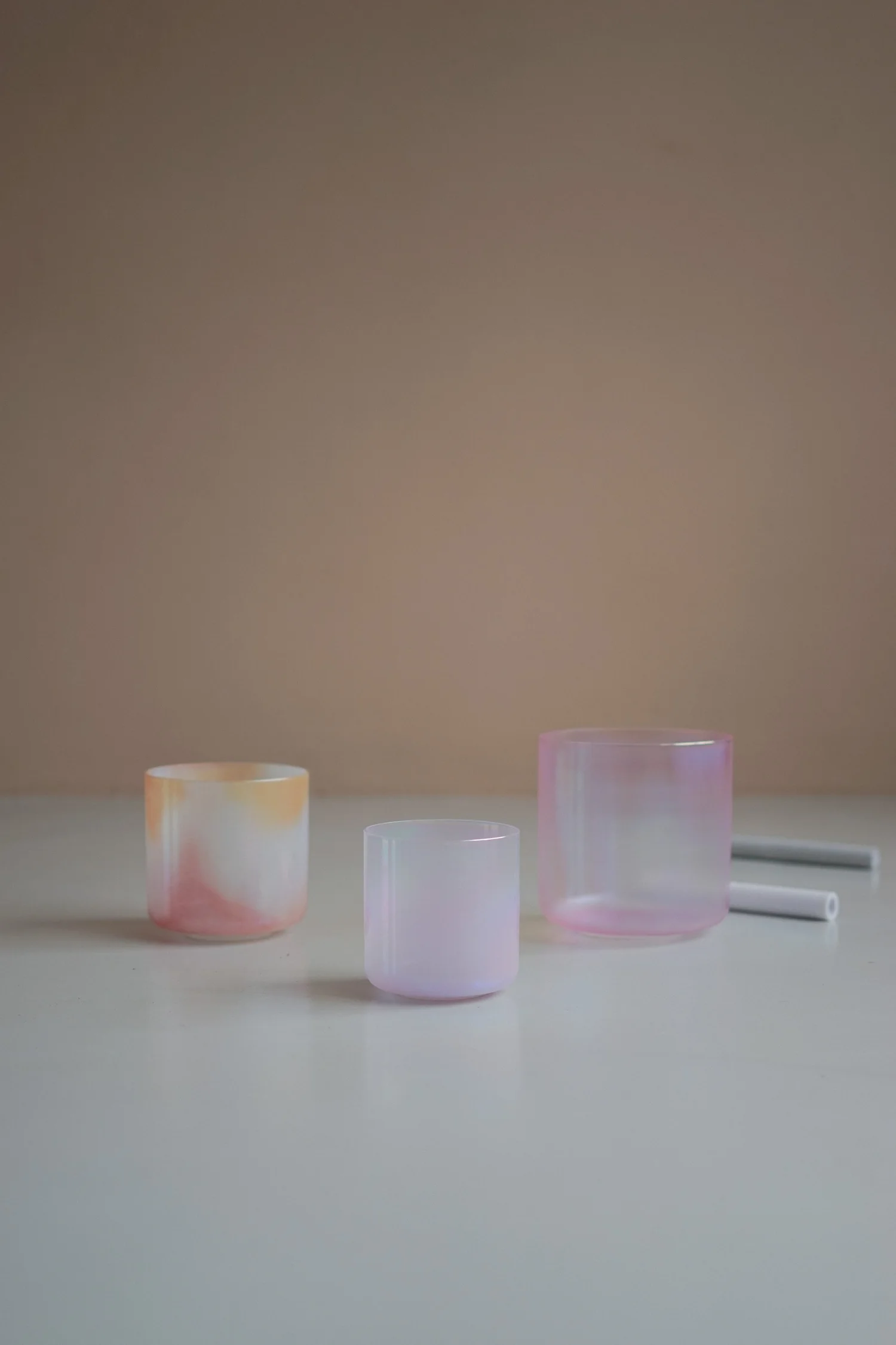 Close view of a crystal singing bowl during a sound bath