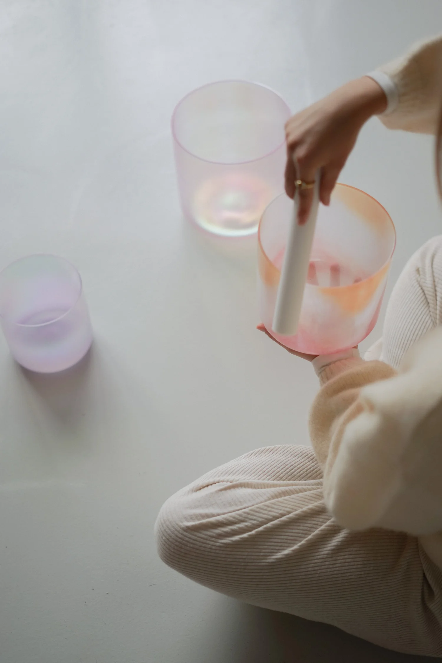 Quiet sound-bath setting prepared in soft natural light